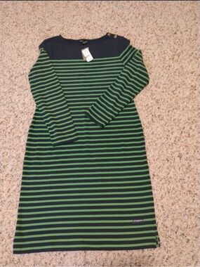 Brooks Brothers Green and Navy Striped Long-Sleeve Dress